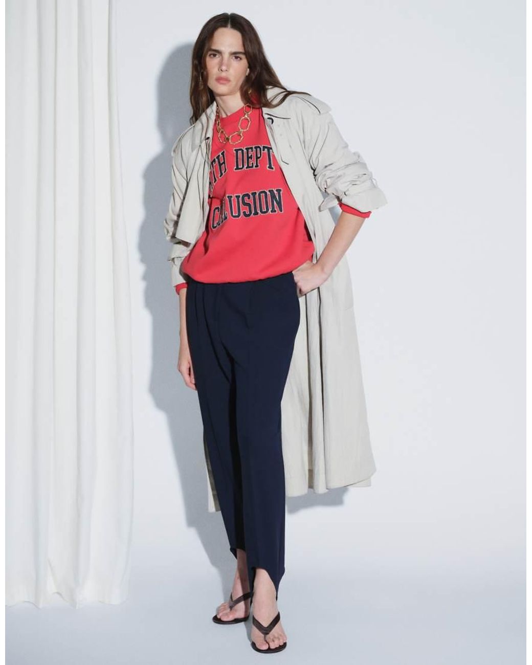 Collusion Red Boxy Sweat With Varsity Embroidery