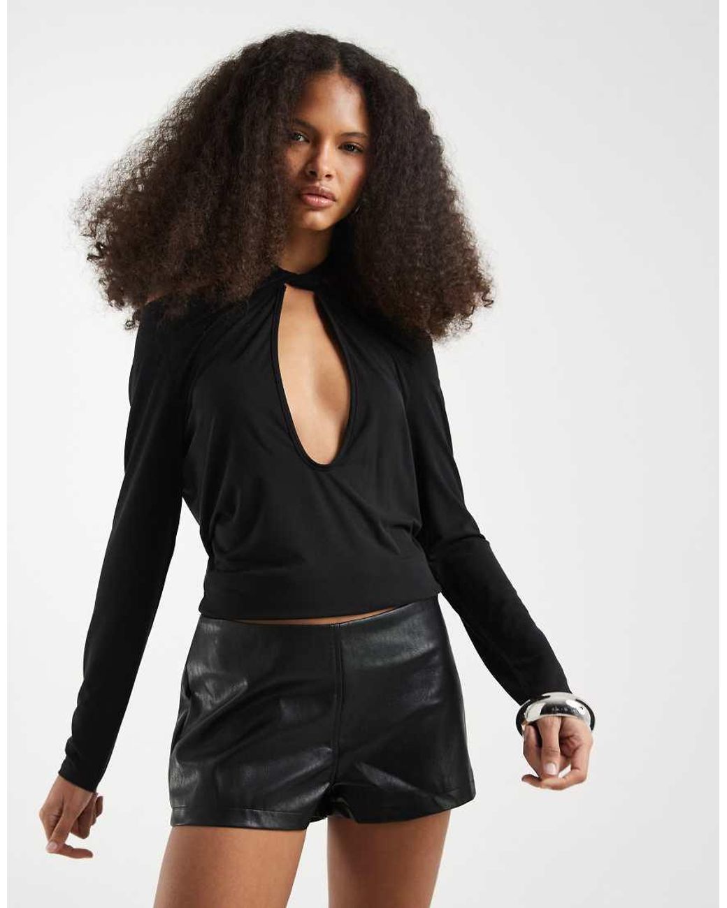 Motel Black Sanne Faux Leather Hot Pants