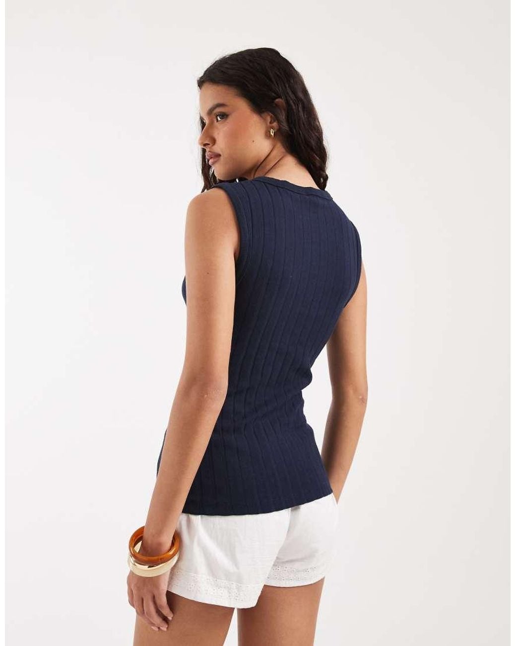 River Island Blue Button Down Tank Top