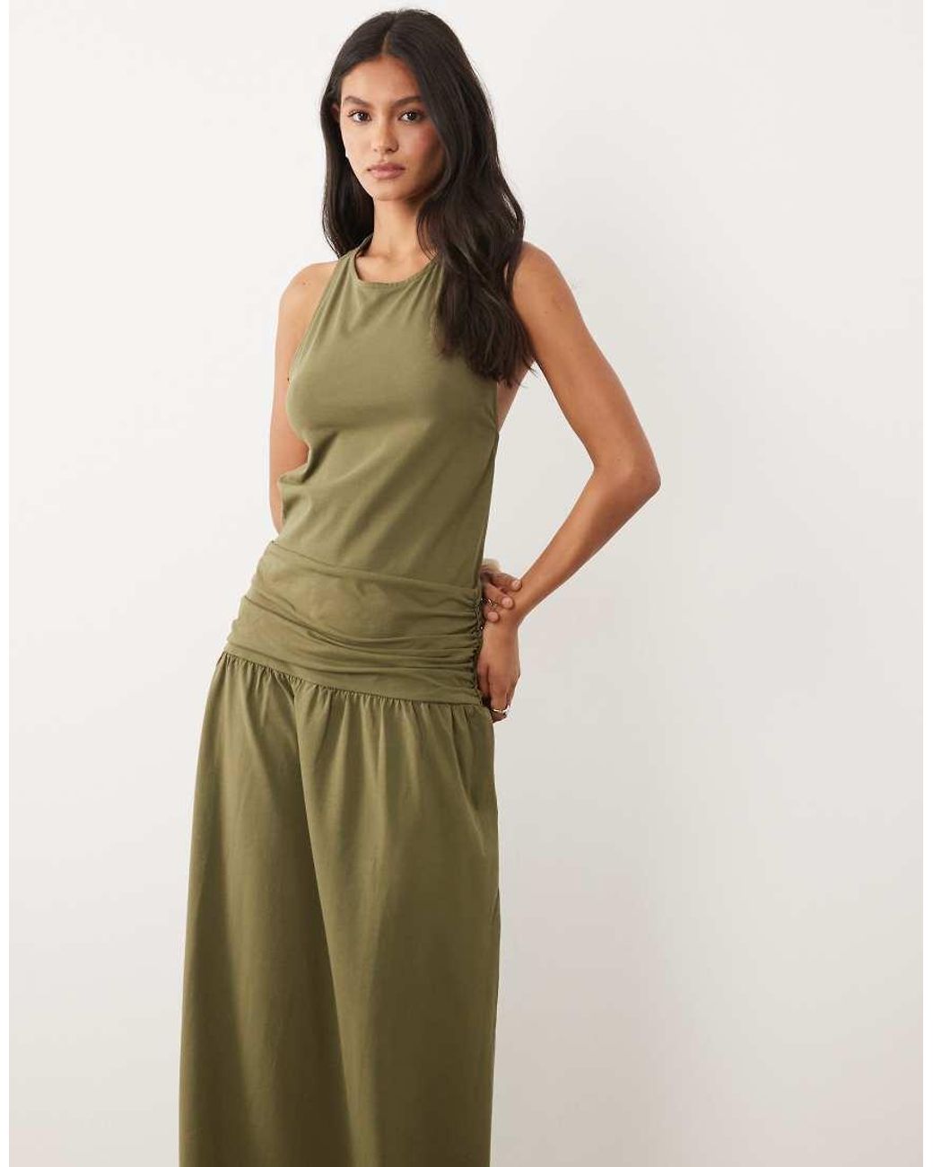 ASOS Green Racer Drop Waist Open Back Tie Midi