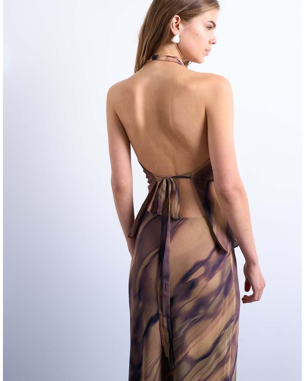 TOPSHOP Brown Cowl Neck Halter Top