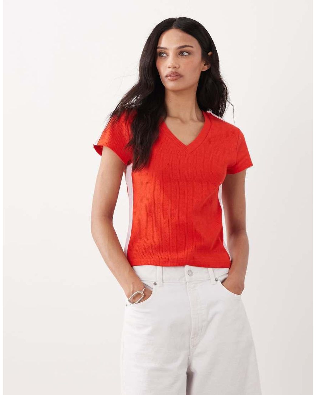 ASOS Red Short Sleeve With Contrast Stripes Top