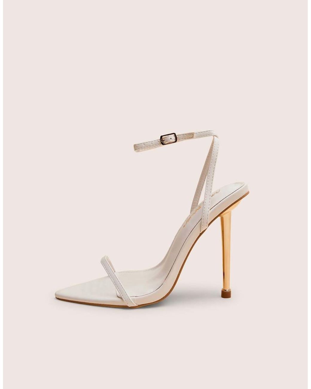 Public Desire Natural Legacy White Barely There Pointed Toe Gold Stiletto Heels