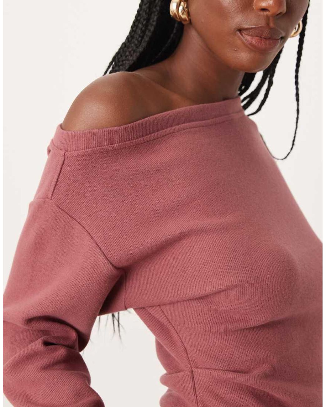 ASOS Red Supersoft Corset Waist Off Shoulder Tee