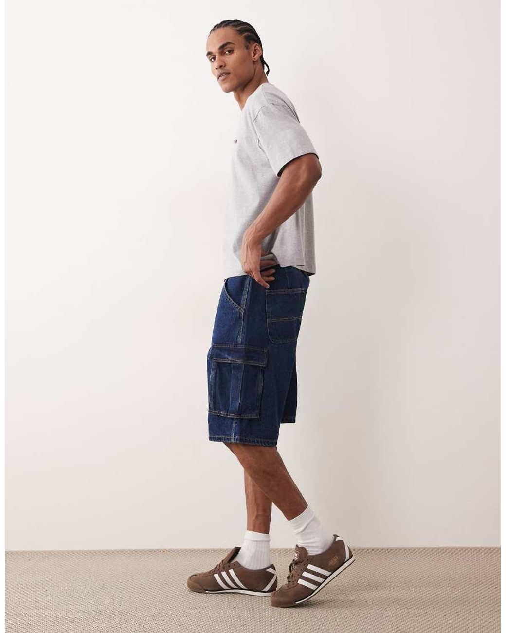 Jack & Jones Blue Alex baggy Denim Cargo Shorts for men