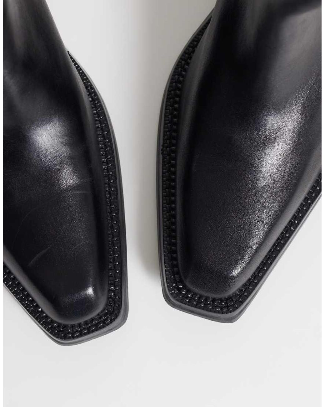 ASOS Black Russo Leather Chunky Western Ankle Boots