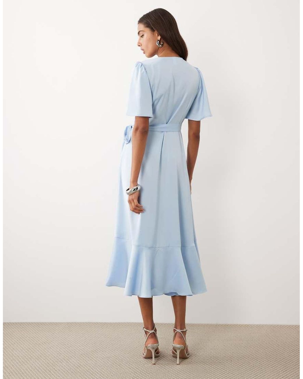 Y.A.S Blue Satin Wrap Midi Dress