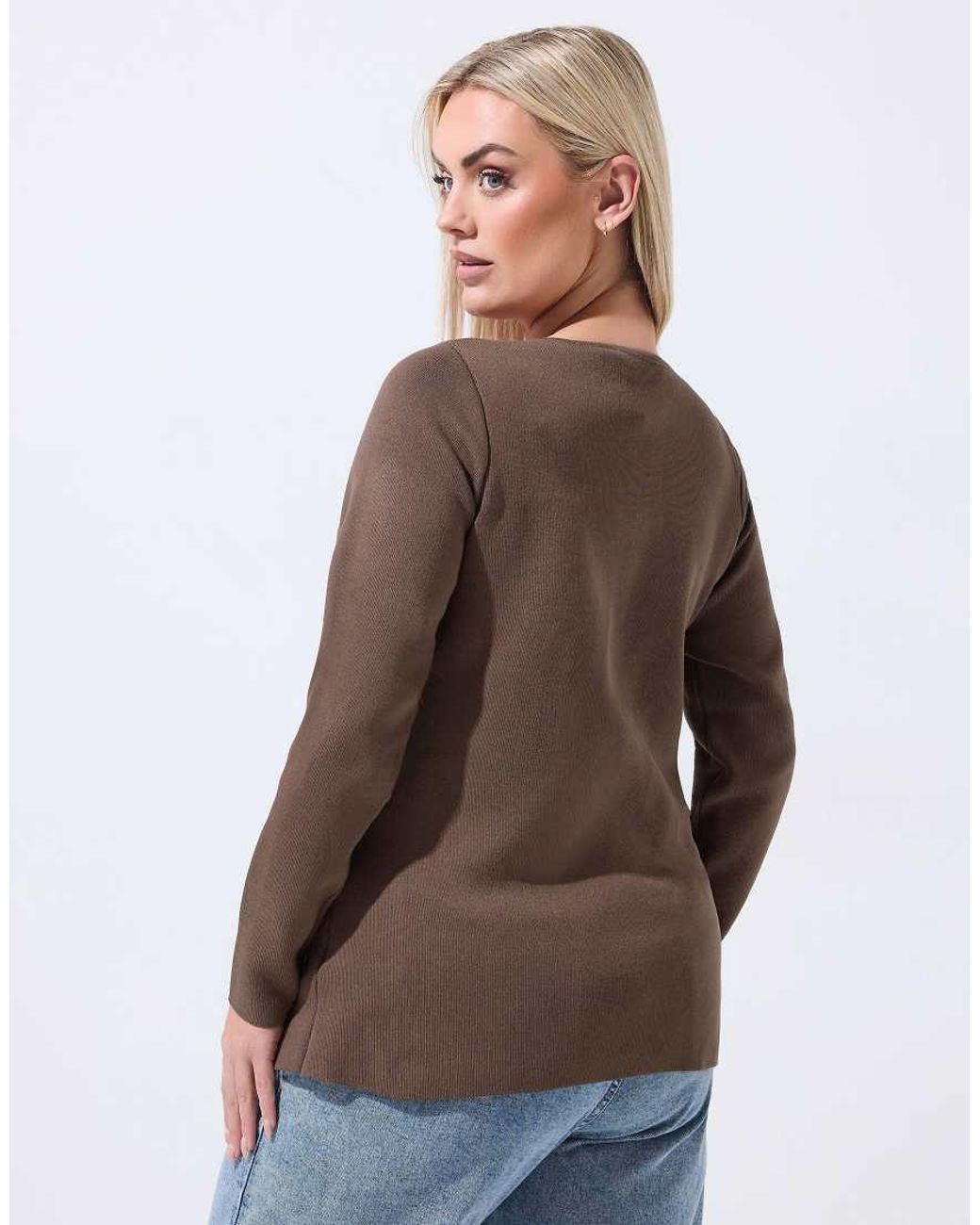 Yours Clothing Brown Long Sleeve Knitted Top
