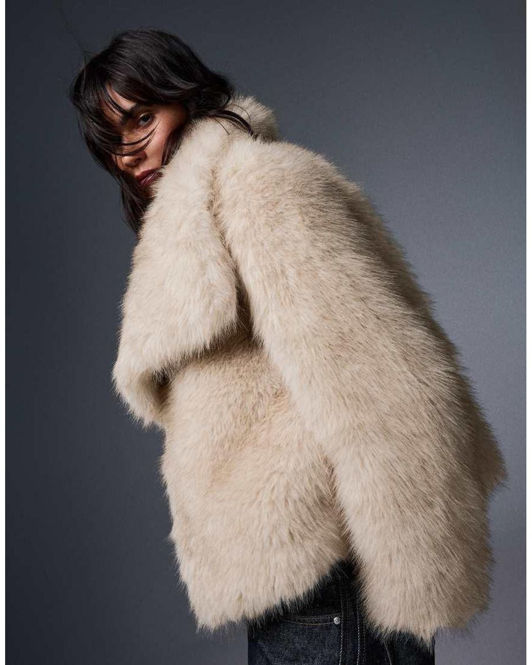 Bershka Black Furry Jacket With Lapel