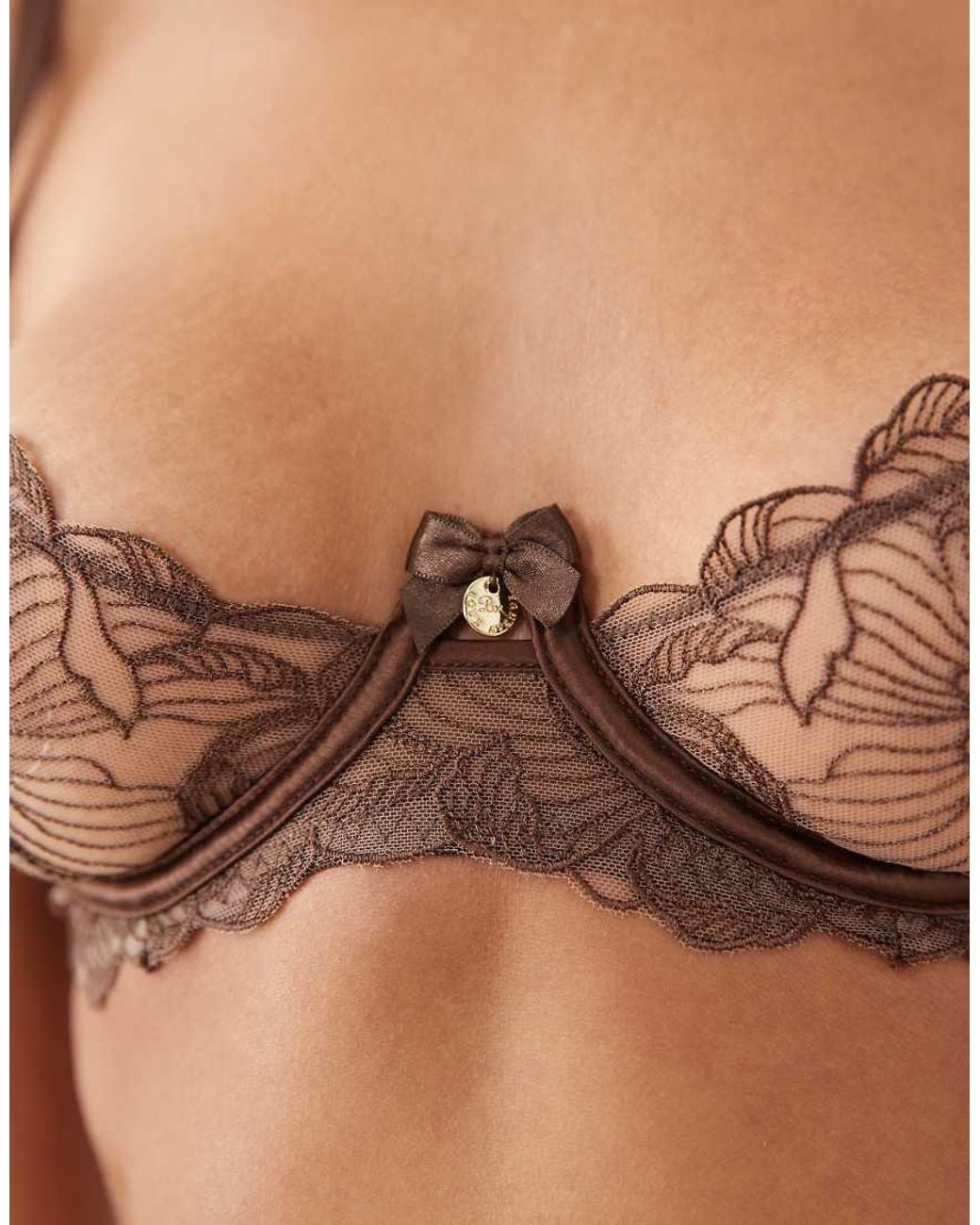 Boux Avenue Brown Elyse Plunge Lace Underwire Bra
