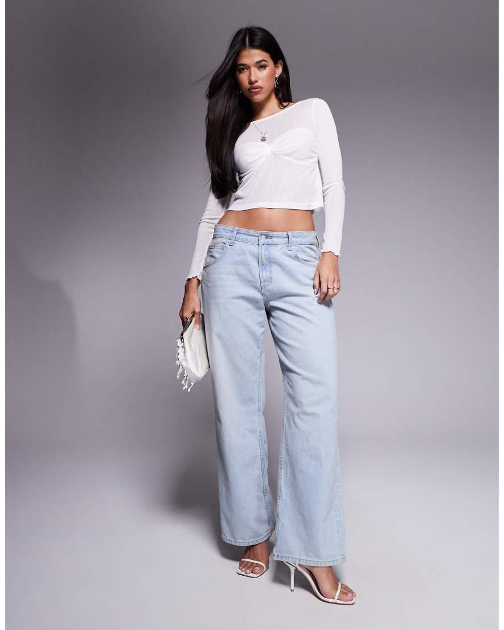 Princess Polly Gray Fine Rib Slash Neck Bust Detail Long Sleeve Top