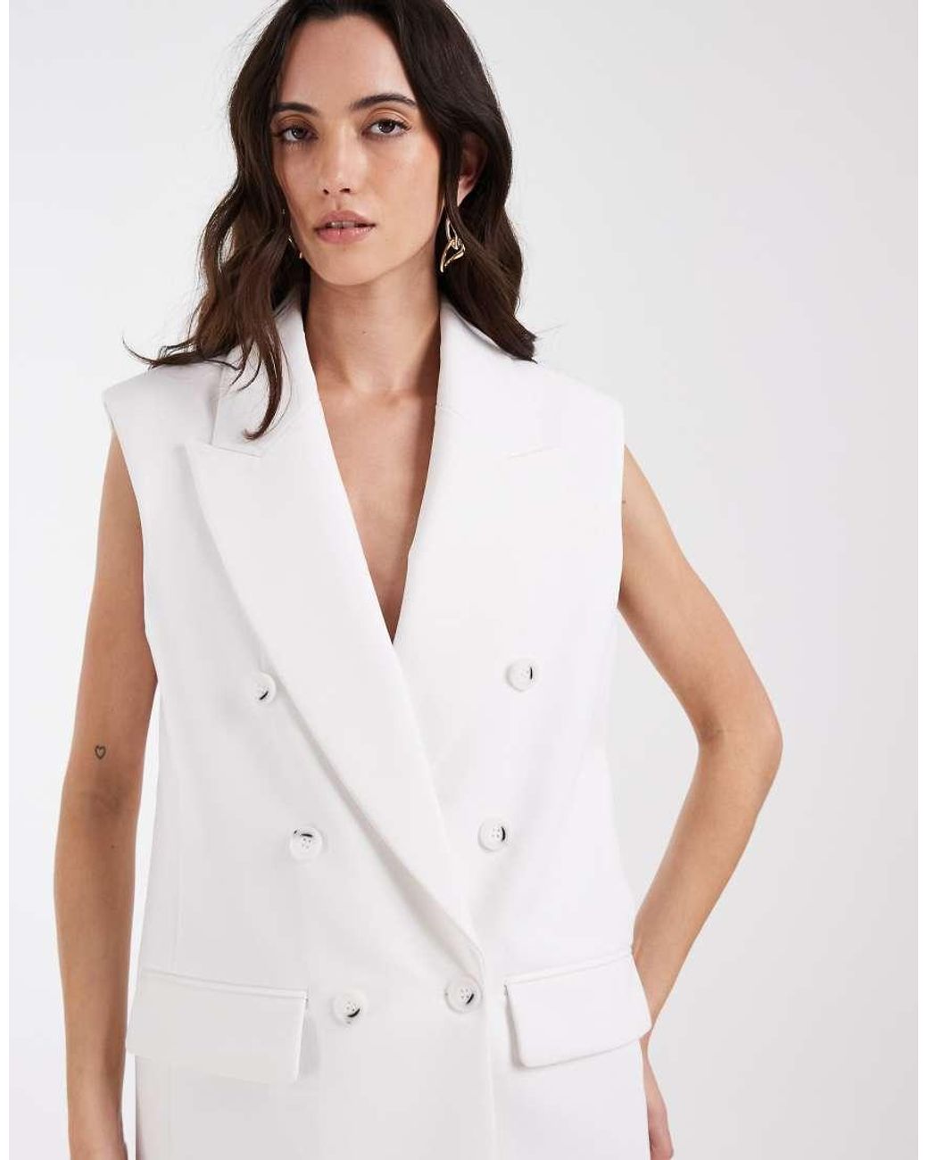 ASOS White Tailored Sleeveless Double Breasted Power Shoulder Blazer