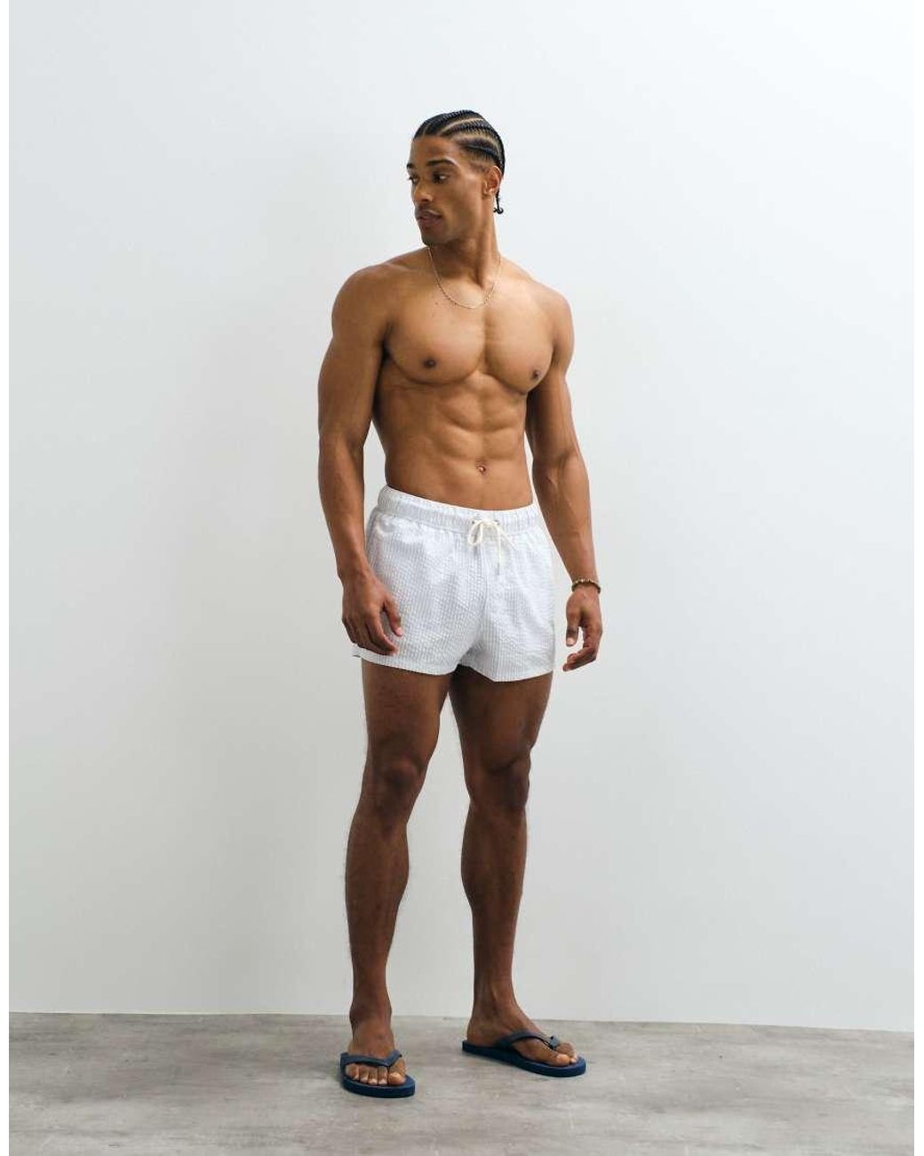 ASOS White Seersucker Swim Shorts for men
