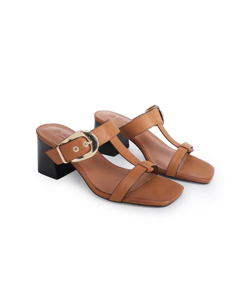OFF THE HOOK White Kelsie Leather T-Strap Buckle Block Heel Mule Sandals