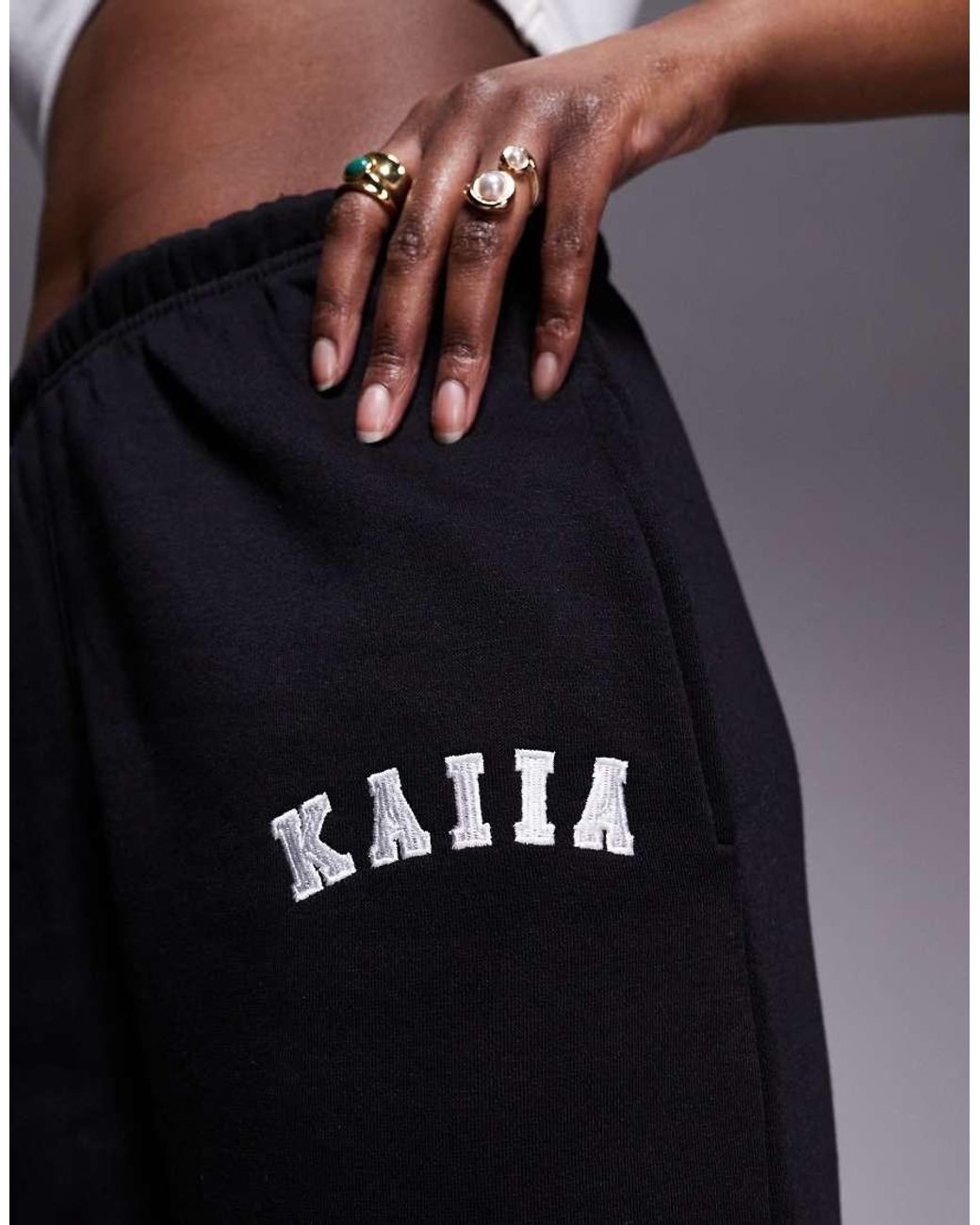 Kaiia Black Tall Cotton Blend Embroidered Logo Cuffed Joggers