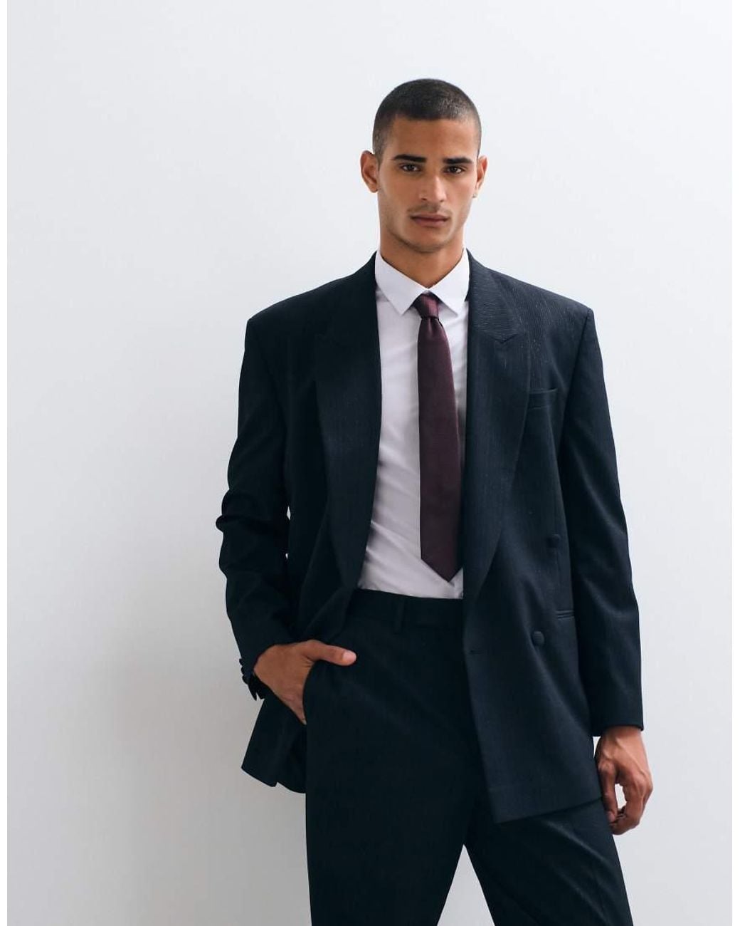 ASOS Blue Relaxed Double Breasted Suit Jacket for men