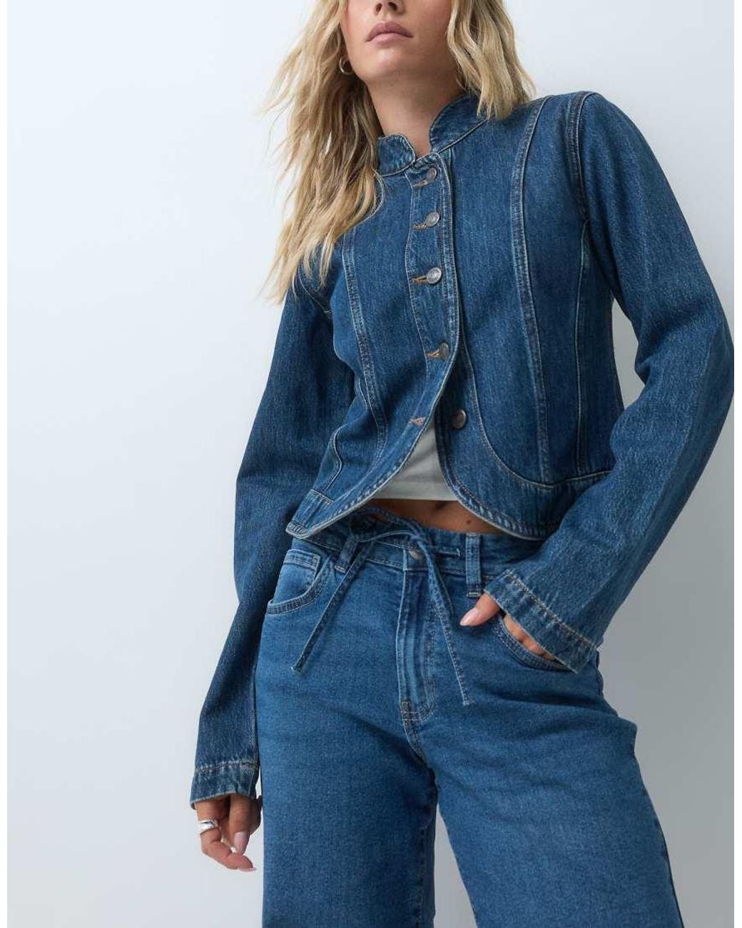 Vero Moda Blue Flora High Rise Straight Leg Jeans With Belt