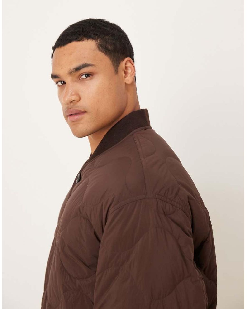 ARKET Brown Quilted Jacket With Rib Collar for men