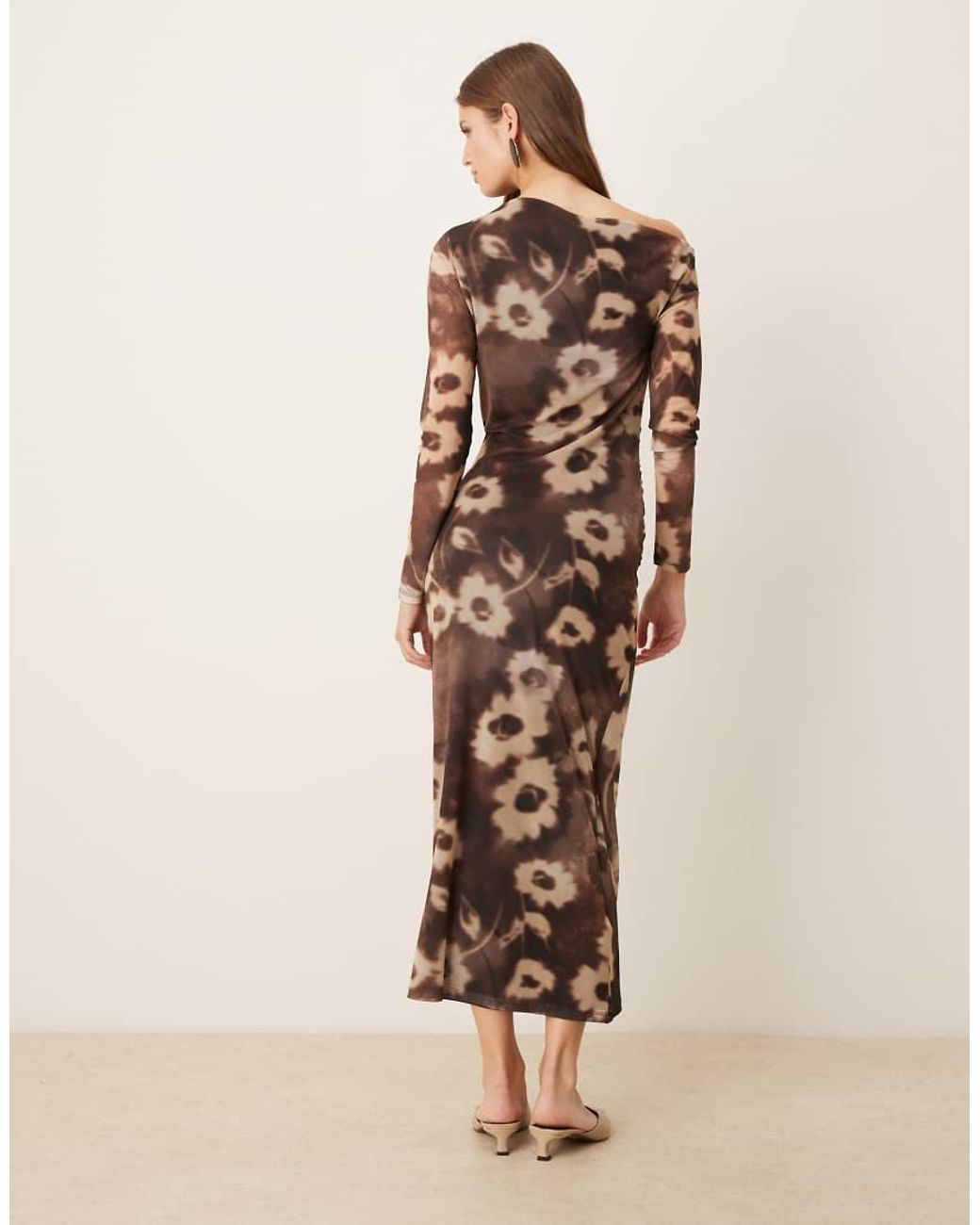 Mango Natural Long Sleeve Asymmetric Midi Dress