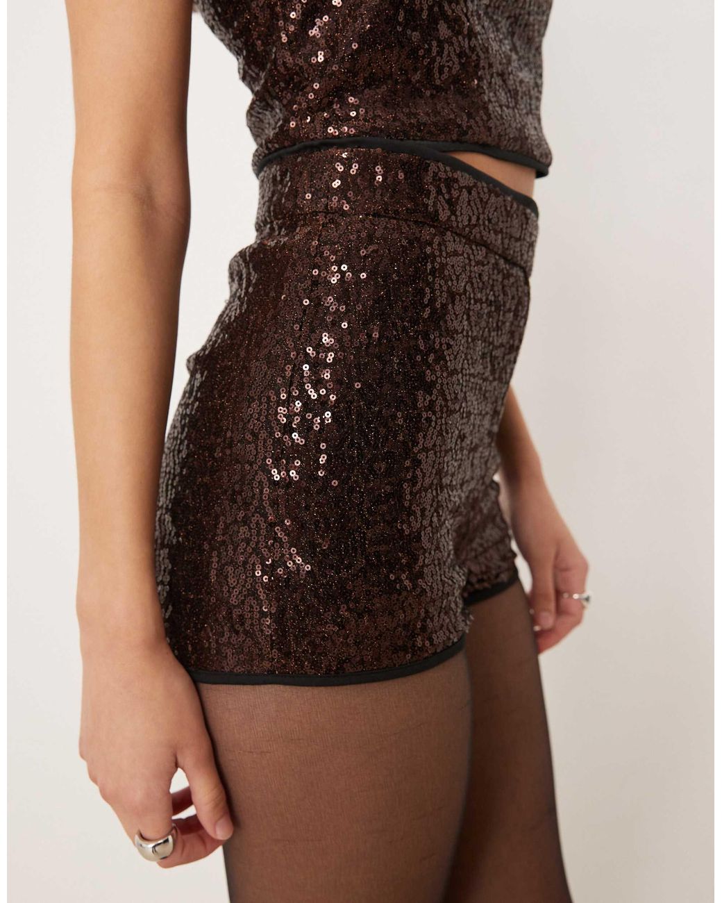 ASOS Natural Tailored Sequined Micro Shorts
