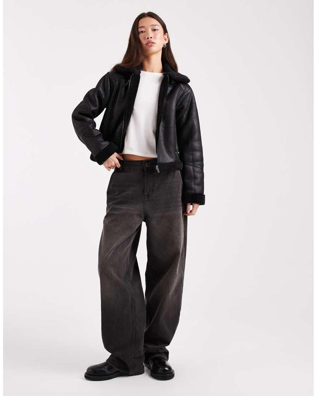 New Look Black Cropped Aviator Jacket