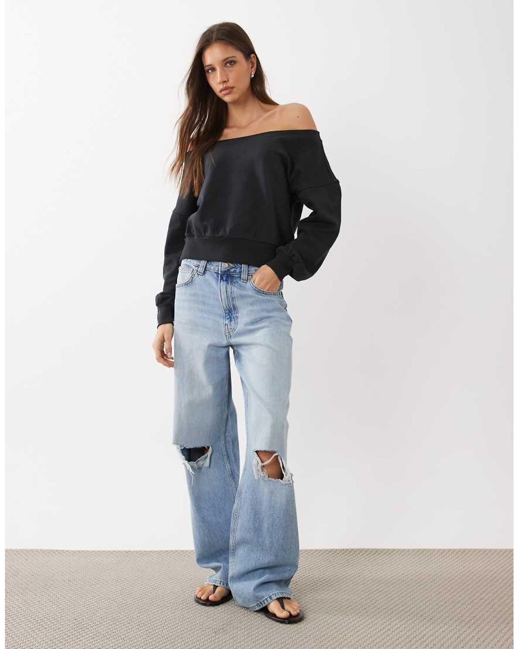 Cotton On Black Relaxed Off Shoulder Sweatshirt