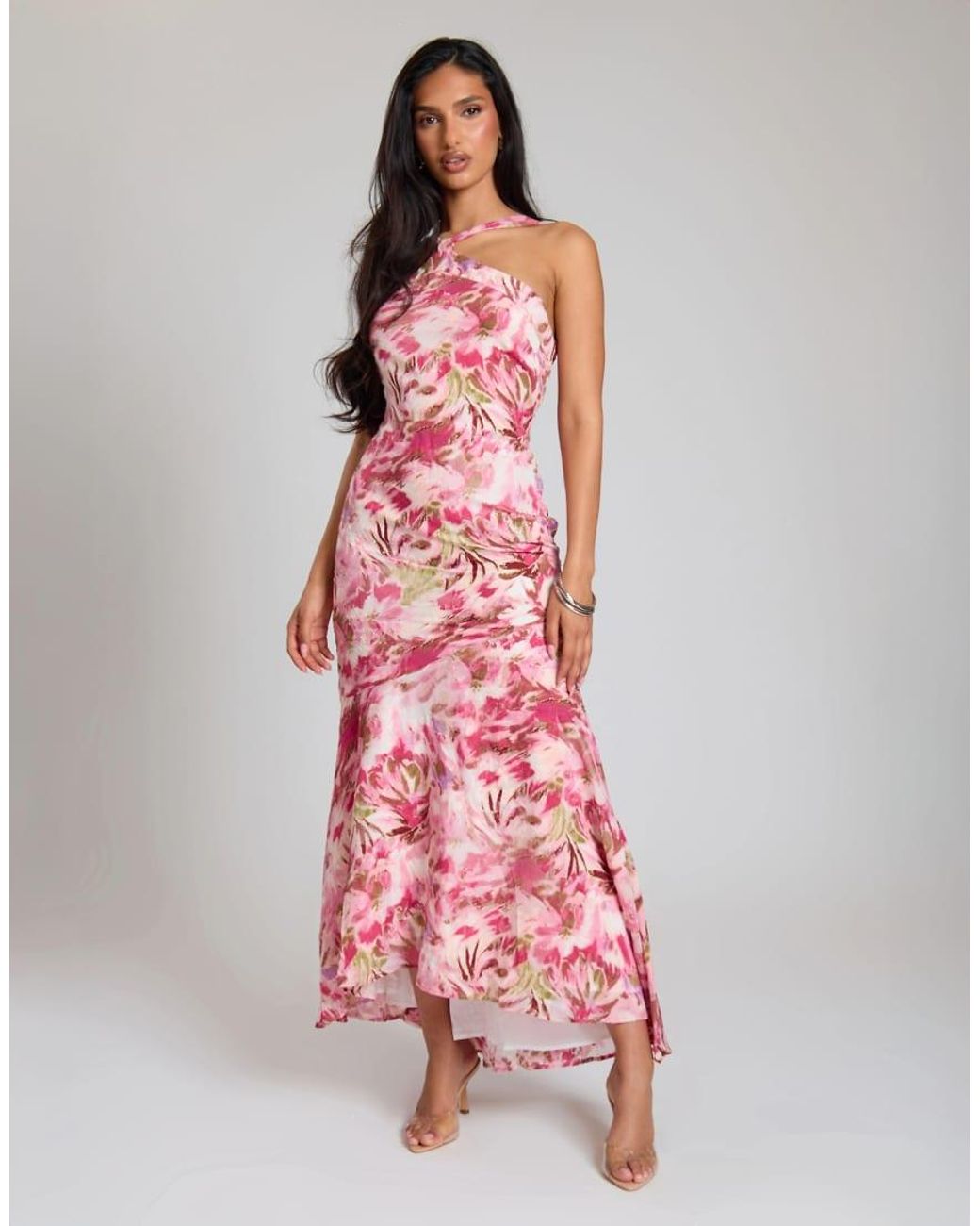 Missy Empire Pink Textured Floral Floaty Midi Dress