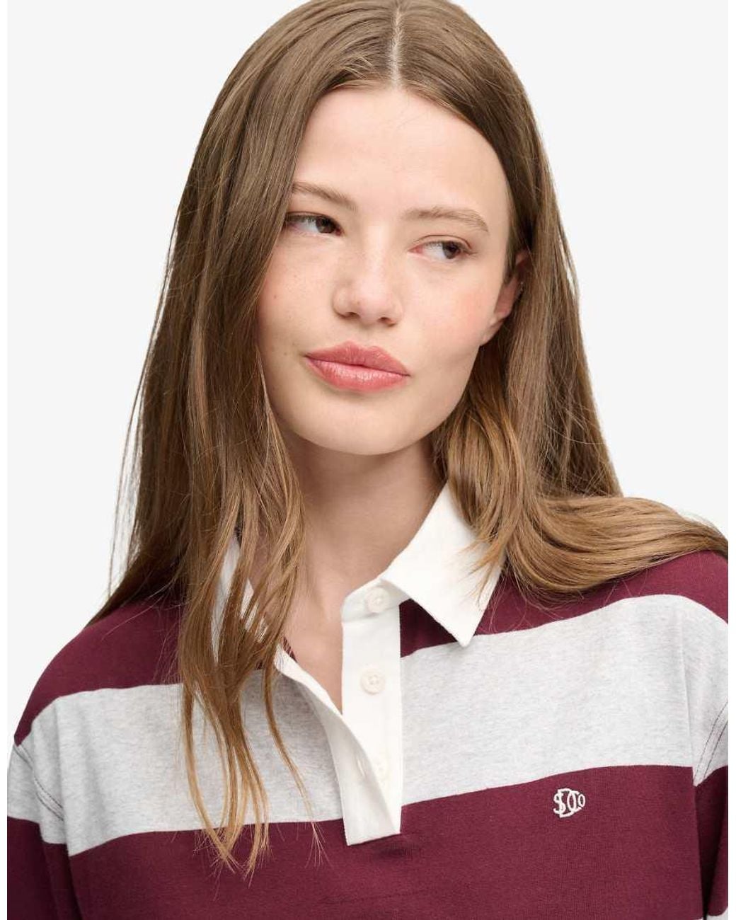 Superdry Red Athletic Essential Cropped Stripe Rugby Top