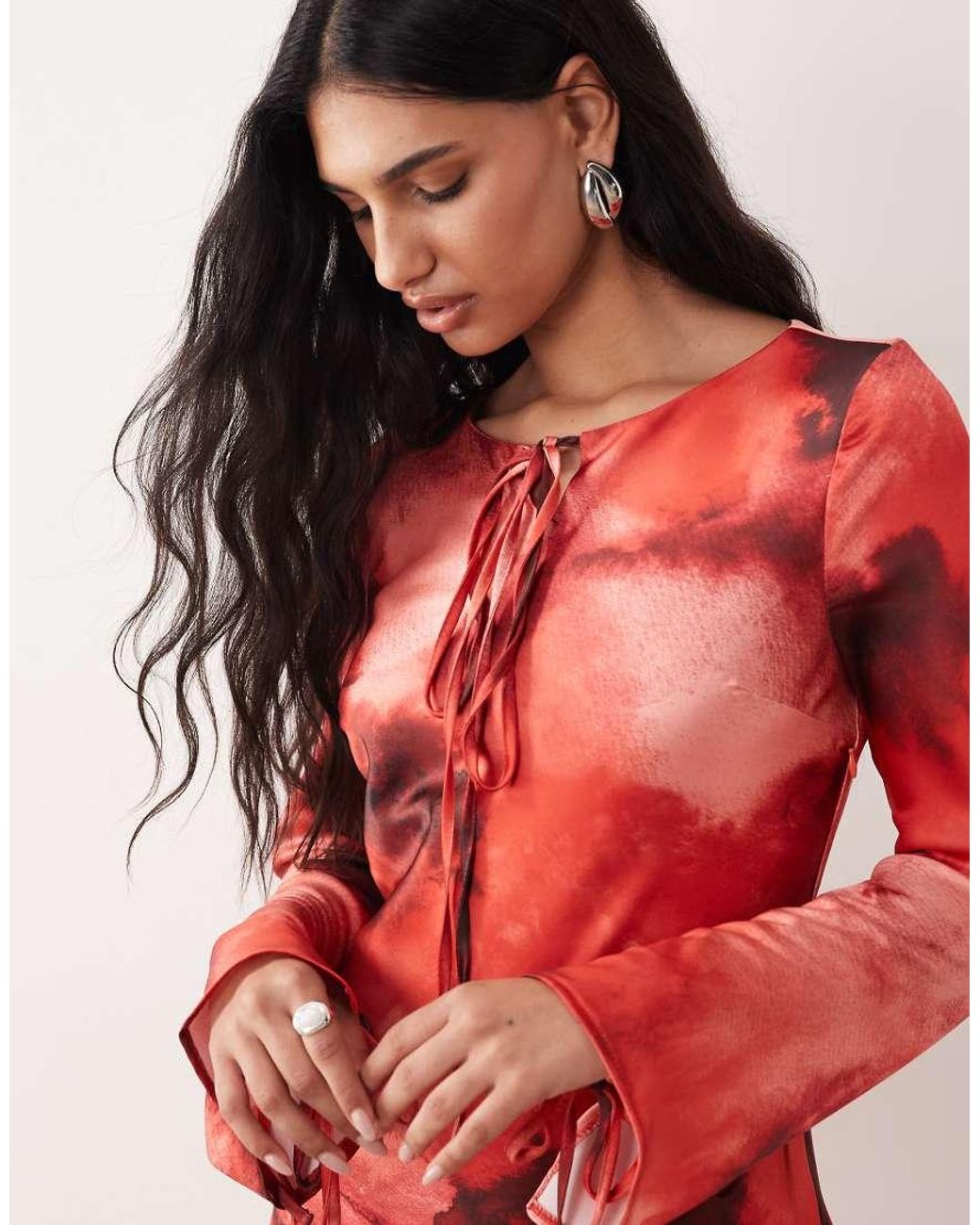 DASKA Red Satin Tie Detail Maxi Dress