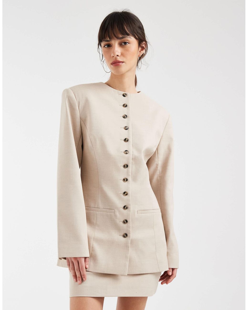 ASOS Natural Tailored High Neck Button Blazer