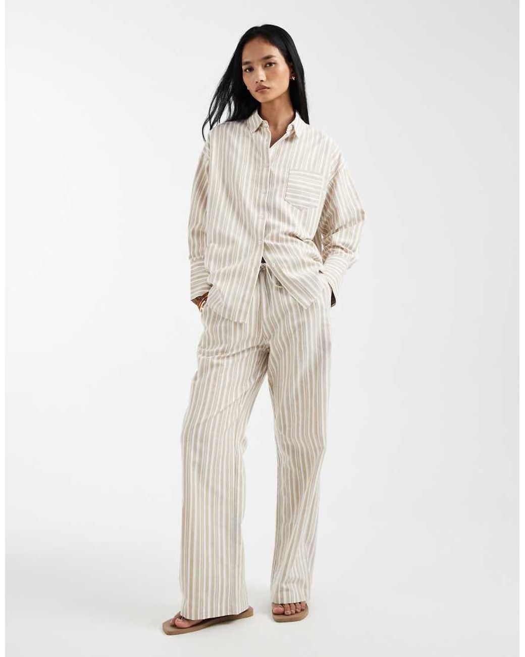 4th & Reckless Natural Lightweight Cotton Rich Wide Leg Beach Trouser Co-Ord