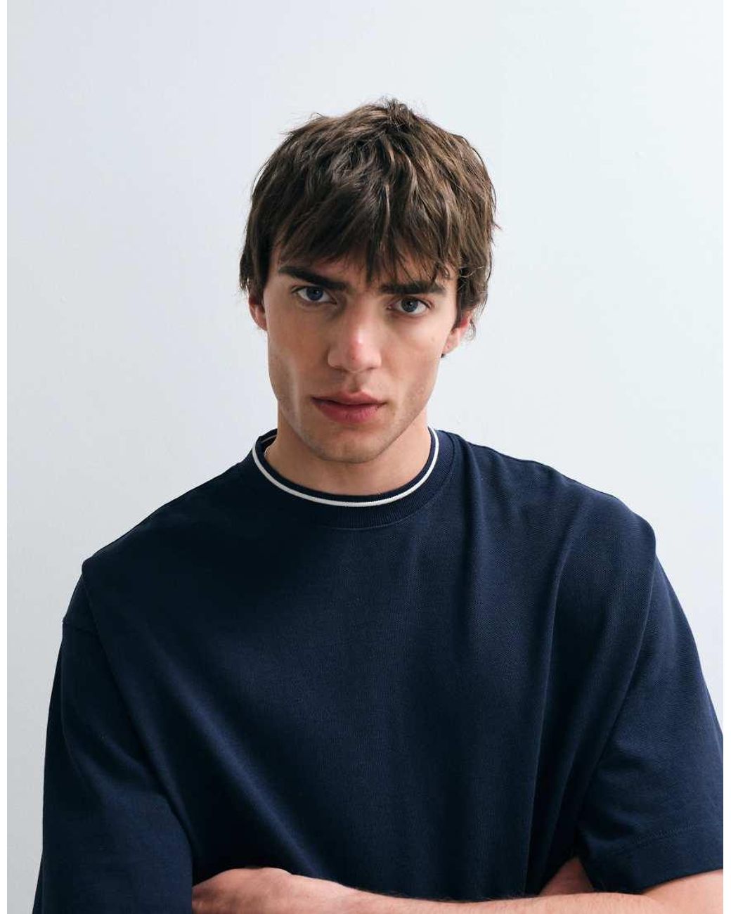ASOS COLLECTIVE Blue Heavyweight Relaxed Pique T-shirt With Tipping for men