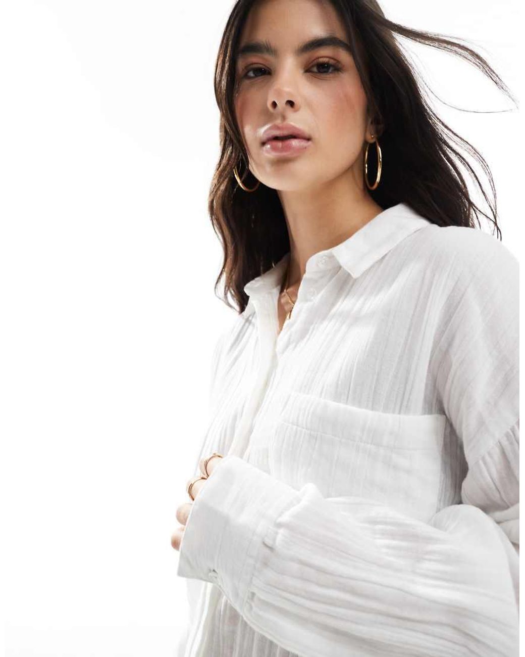 ASOS White Oversized Textured Cotton Shirt