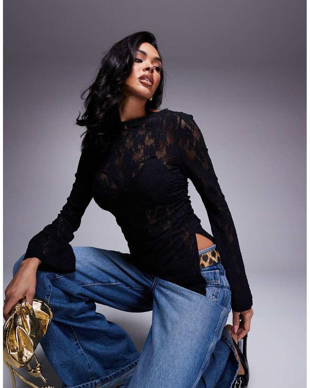 ASOS Blue Angel Sleeve Lace Top