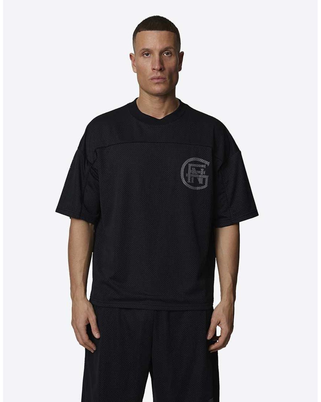 Good For Nothing Black Double Layered Mesh Jersey Monogram T-Shirt for men