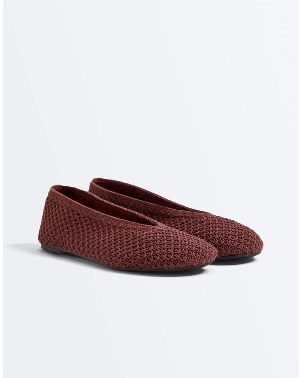 Oysho Brown Crochet Ballet Flats