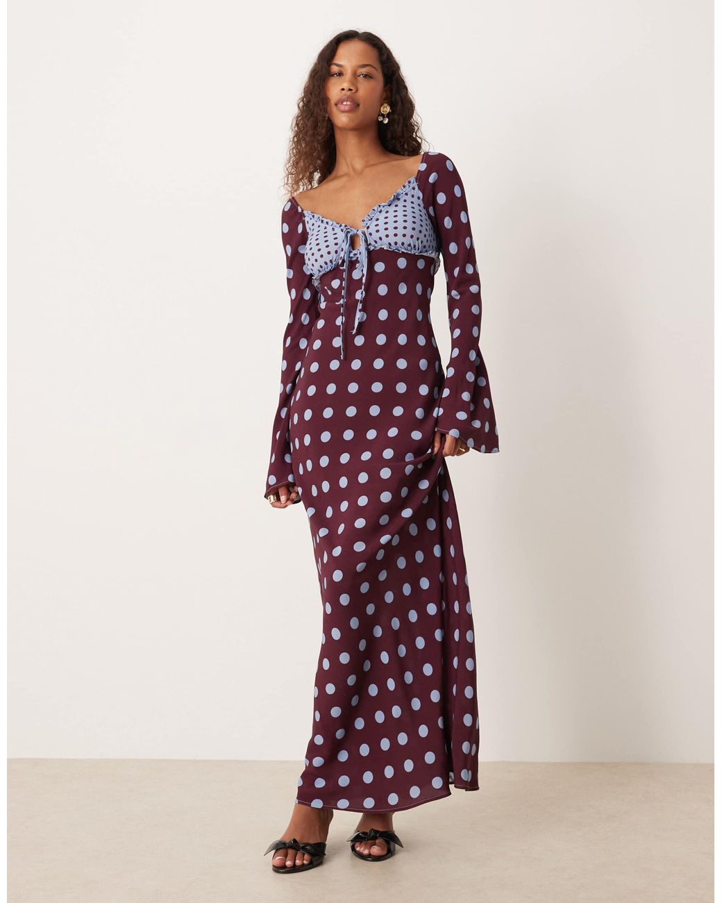 ASOS Long Sleeve Frill Detail Maxi Dress in Red | Lyst