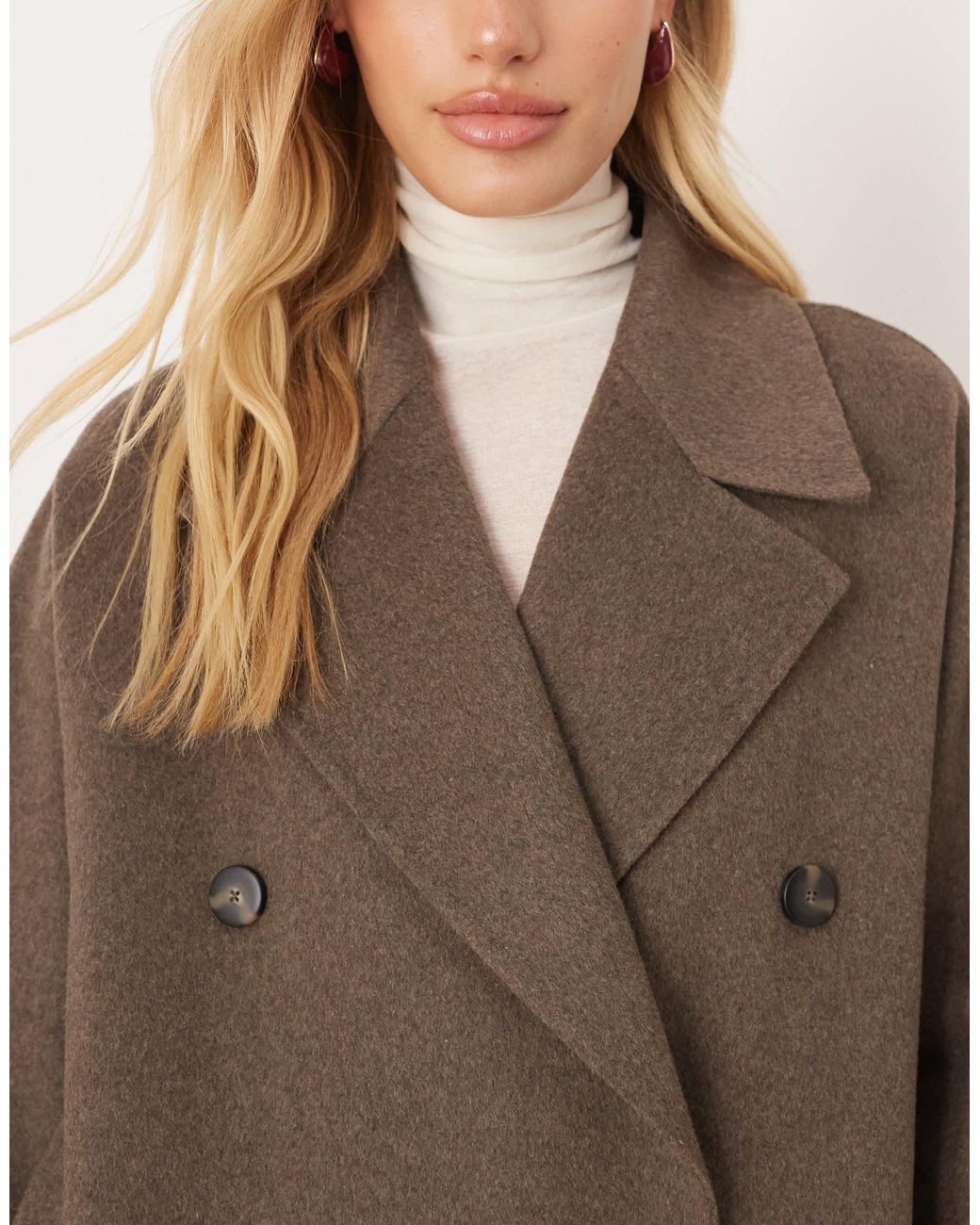 Manteau mi-long coupe croisée en laine mélangée - marron clair Mango en coloris Natural