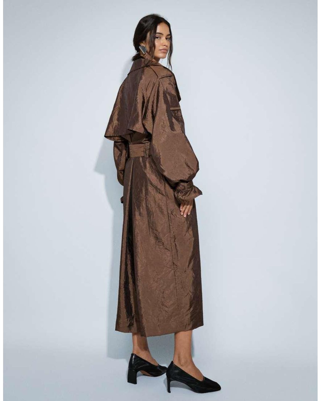 ASOS Brown Longline Oversized Trench Coat With Shoulder Pad