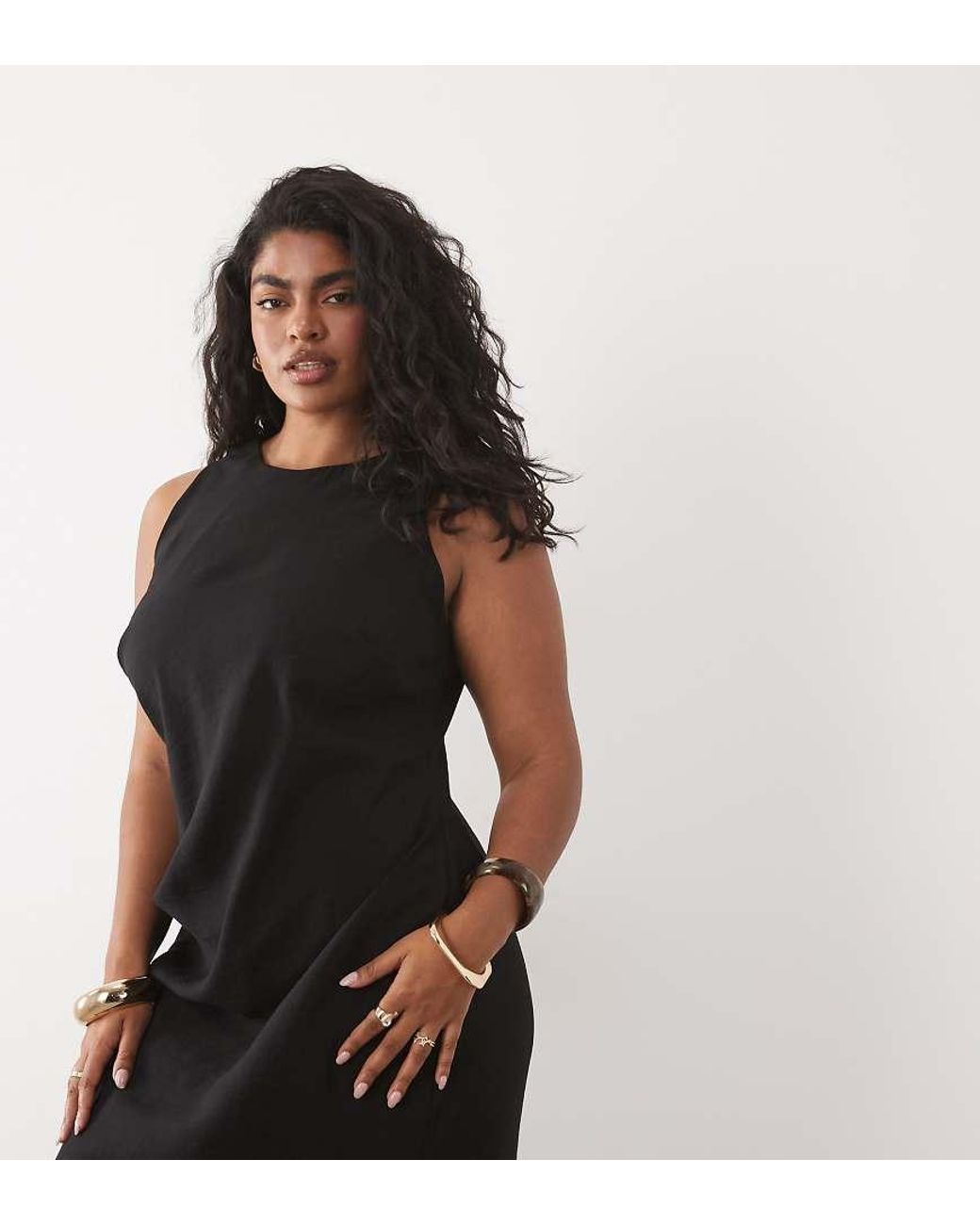ASOS Black Asos Design Curve Racer Cupro Tuck Detail Maxi Dress