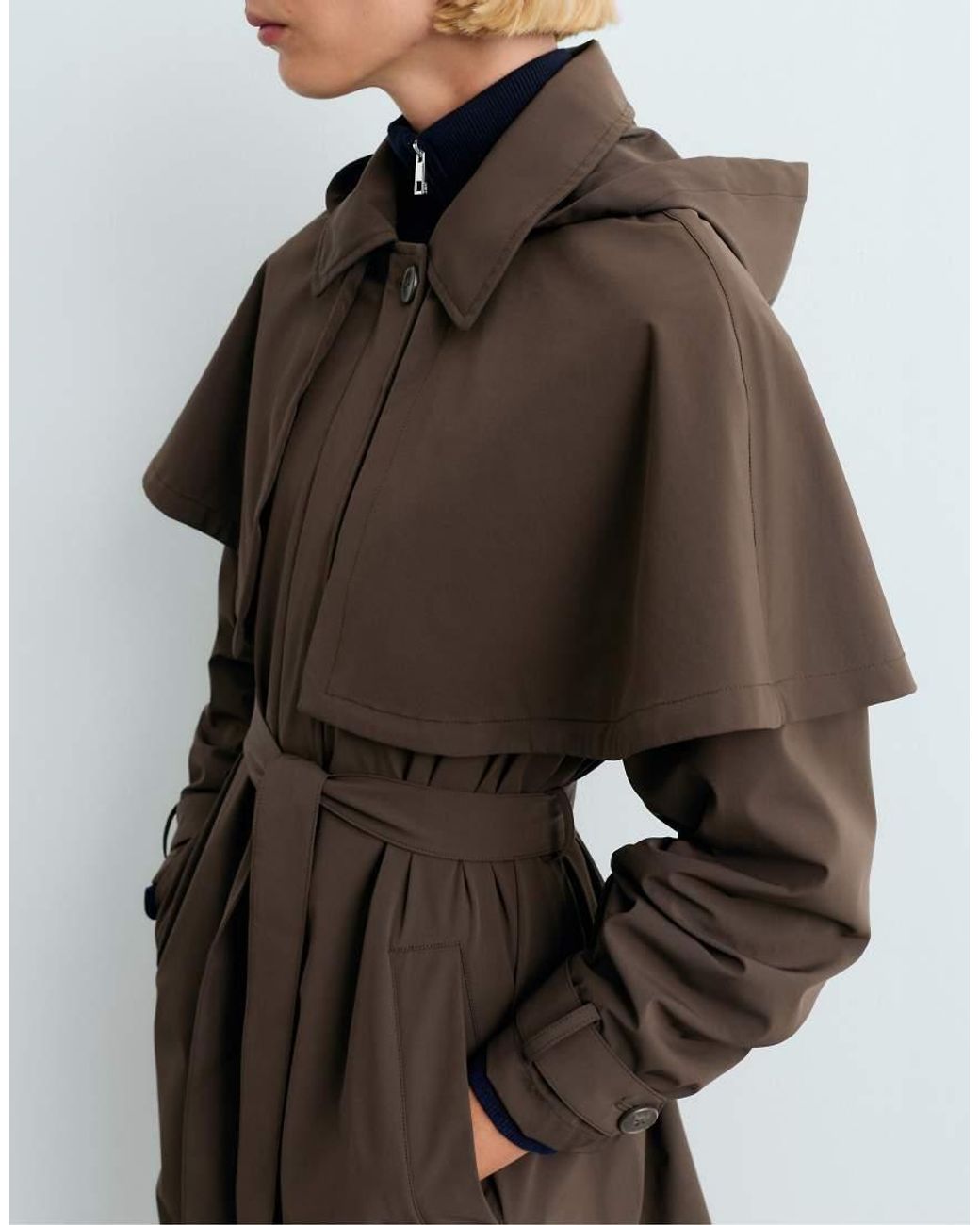 Oysho Brown Extra Lightweight 10K Waterproof Long Cape Jacket