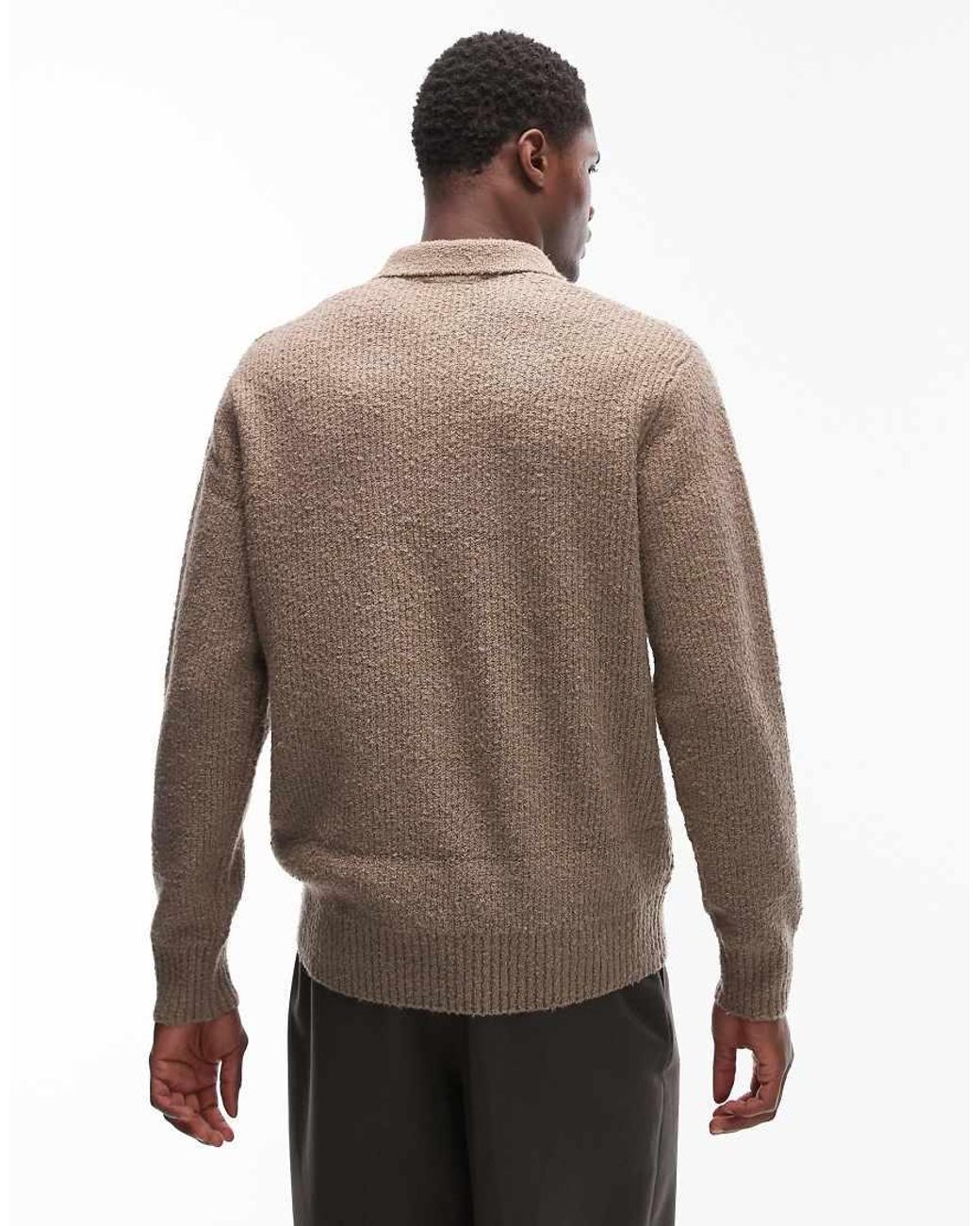 Only & Sons Brown Relaxed Fit Fisherman Knit Polo Jumper for men