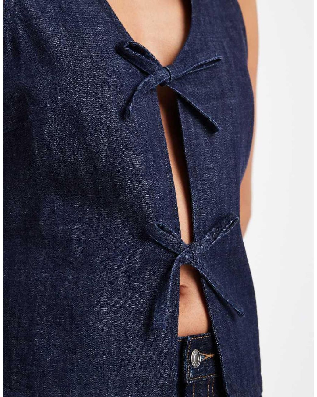 Vero Moda Blue Tie Front Sleeveless Denim Top