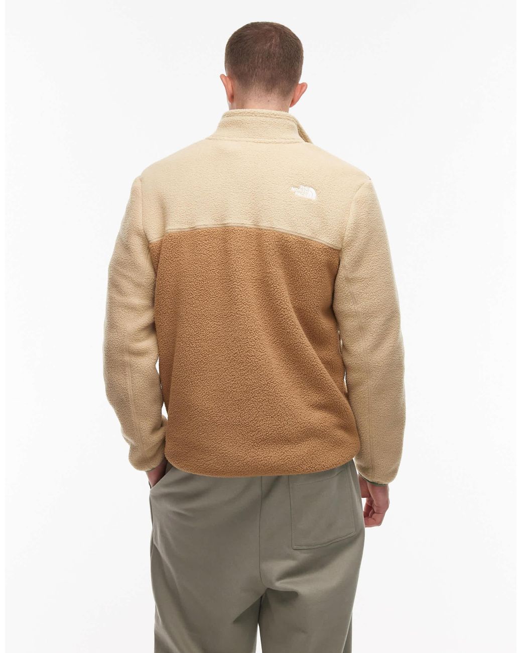 The North Face – yumiori – sweatshirt aus fleece mit braunem blockfarben-design und kurzem reißverschluss in Natural für Herren