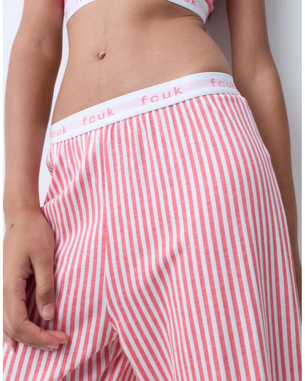 French Connection Pink Fcuk Logo Waist Stripe Trouser Pyjama Set