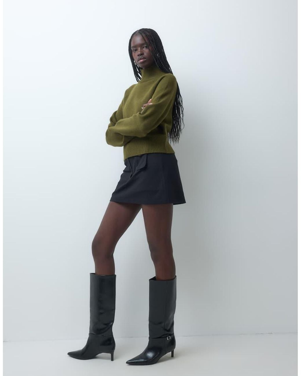 New Look Green Boxy Stand Neck Jumper