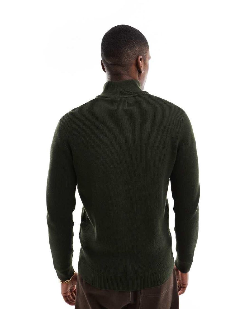 Only & Sons Black Ribbed Half Zip Jumper for men