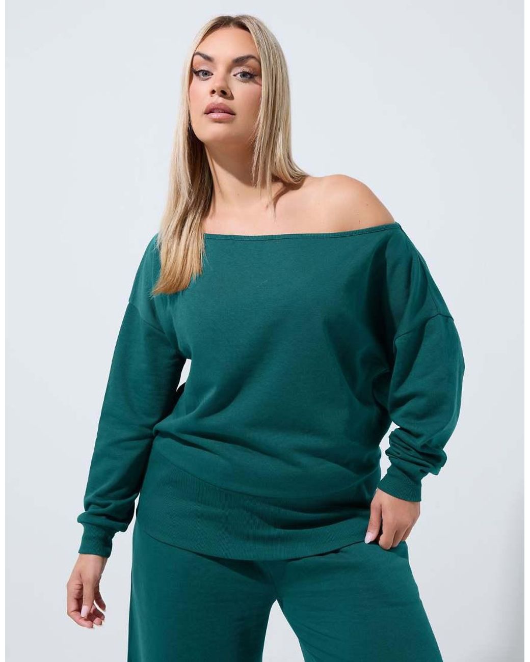 Yours Clothing Green Off Shoulder Sweatshirt
