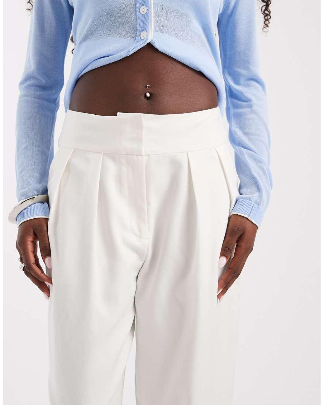 ASOS Blue Tailored Double Pleat Tapered Trousers