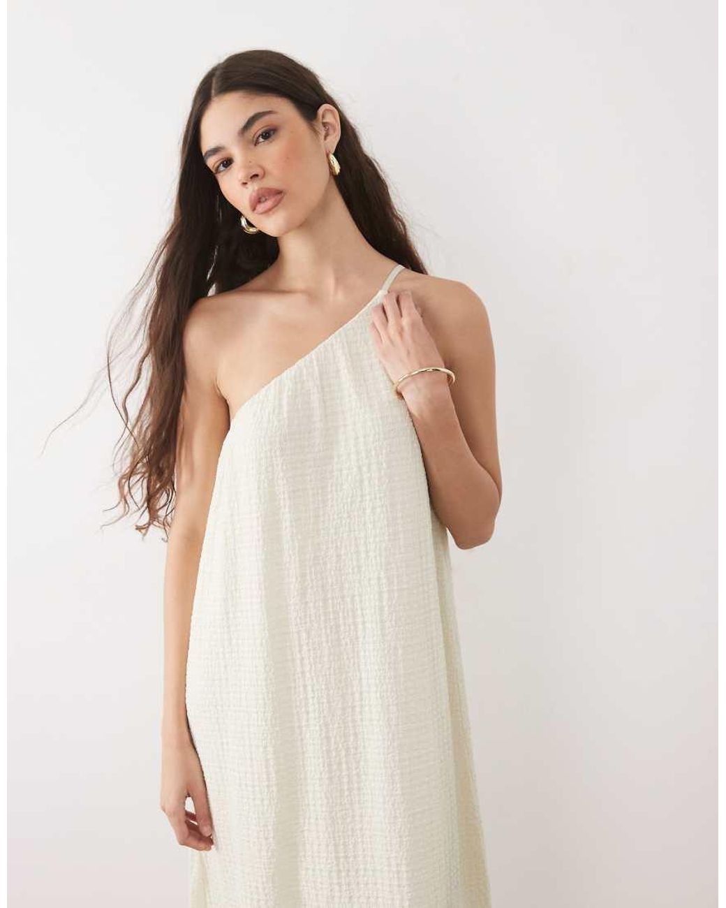ASOS Brown One Shoulder Textured Midi Sundress